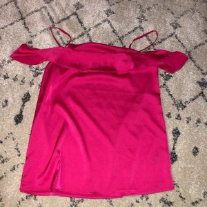 Silk pink open shoulder blouse